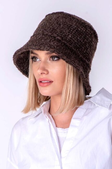 braon bucket kapa vunena ženska - ručno pleteni proizvodi od vune - wool art