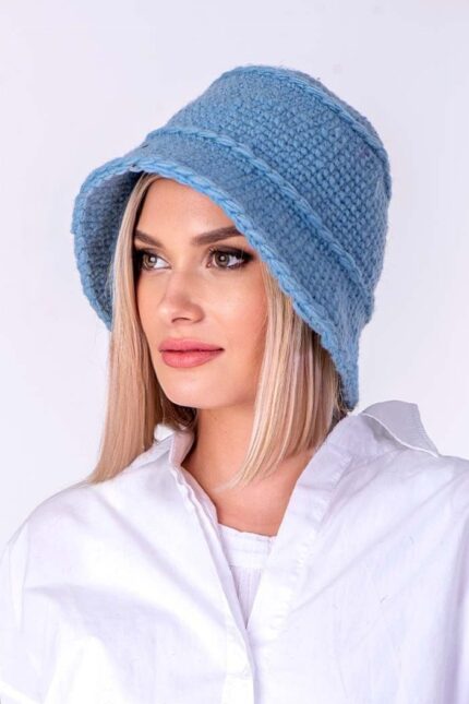 plava bucket kapa vunena ženska - ručno pleteni proizvodi od vune - wool art