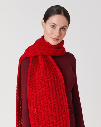 crveni pleteni vuneni šal - ručno pleteni proizvodi od vune - wool art